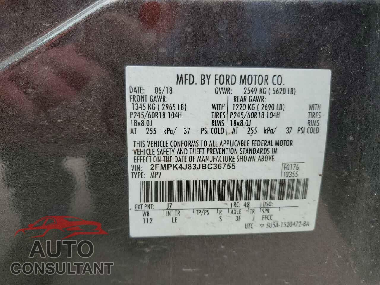 FORD EDGE 2018 - 2FMPK4J83JBC36755