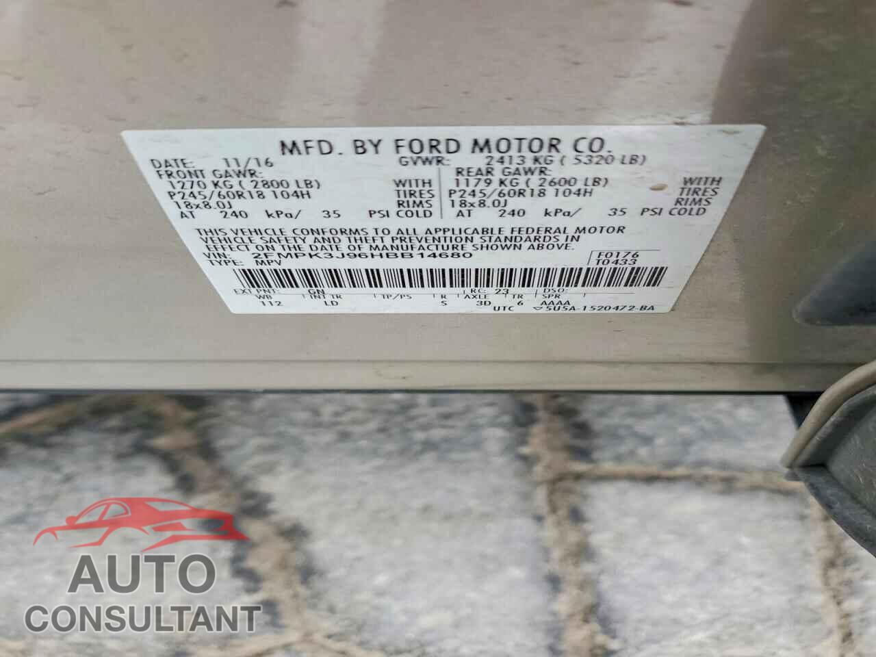 FORD EDGE 2017 - 2FMPK3J96HBB14680