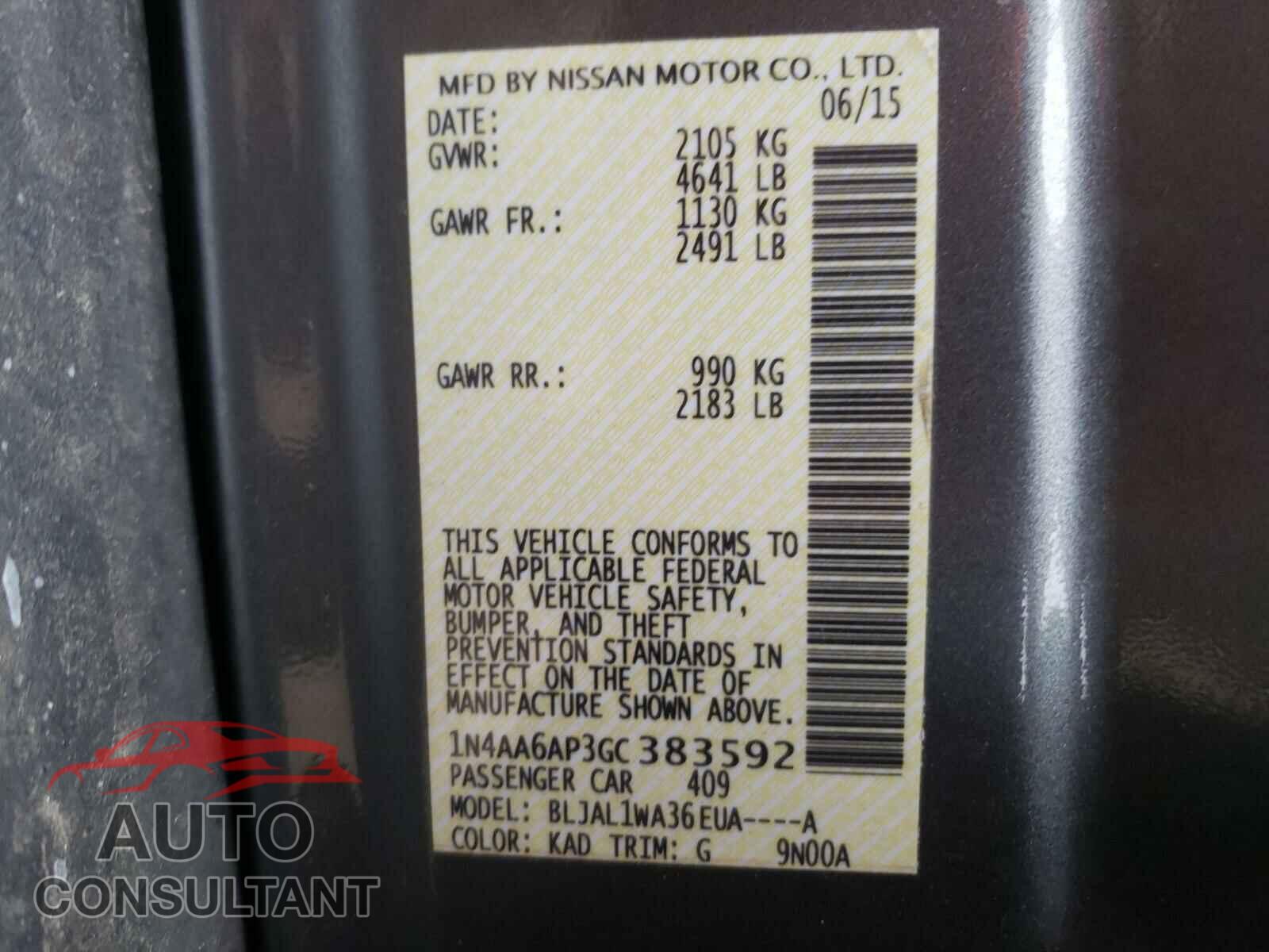 NISSAN MAXIMA 2016 - 1N4AA6AP3GC383592
