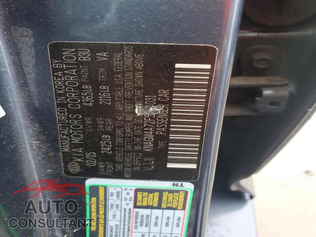 KIA OPTIMA 2015 - KNAGM4A72F5614031