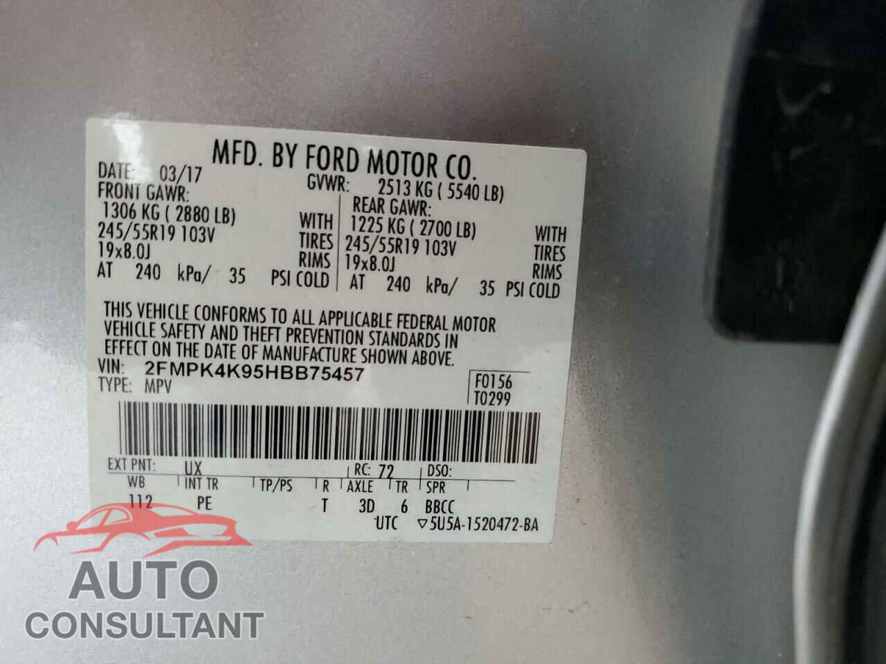 FORD EDGE 2017 - 2FMPK4K95HBB75457