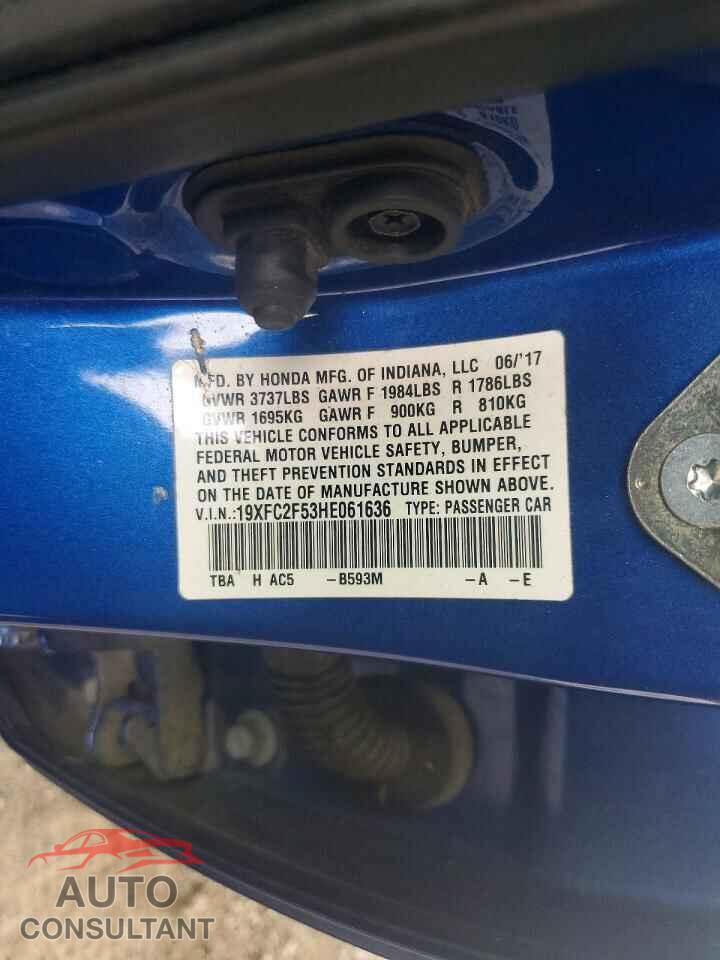 HONDA CIVIC 2017 - 19XFC2F53HE061636