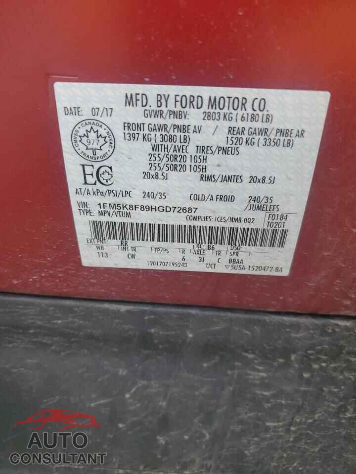 FORD EXPLORER 2017 - 1FM5K8F89HGD72687
