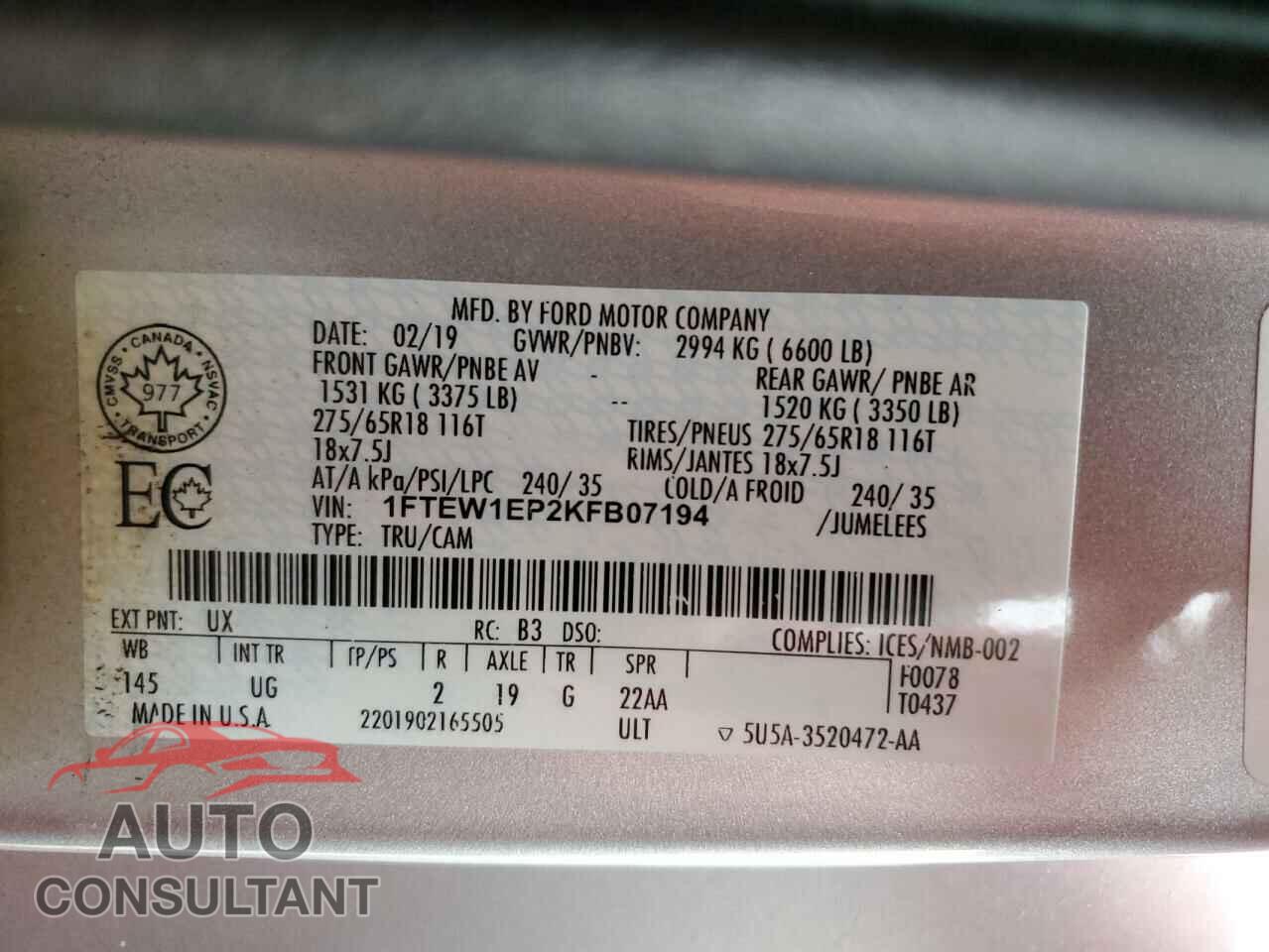 FORD F-150 2019 - 1FTEW1EP2KFB07194