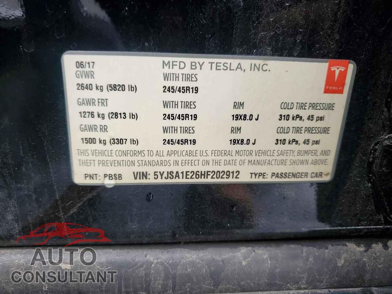 TESLA MODEL S 2017 - 5YJSA1E26HF202912