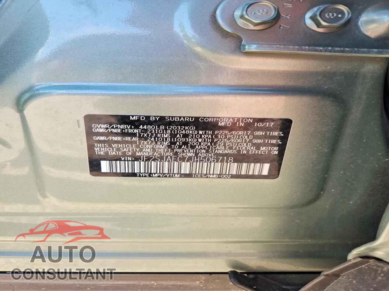 SUBARU FORESTER 2018 - JF2SJAEC7JH506718
