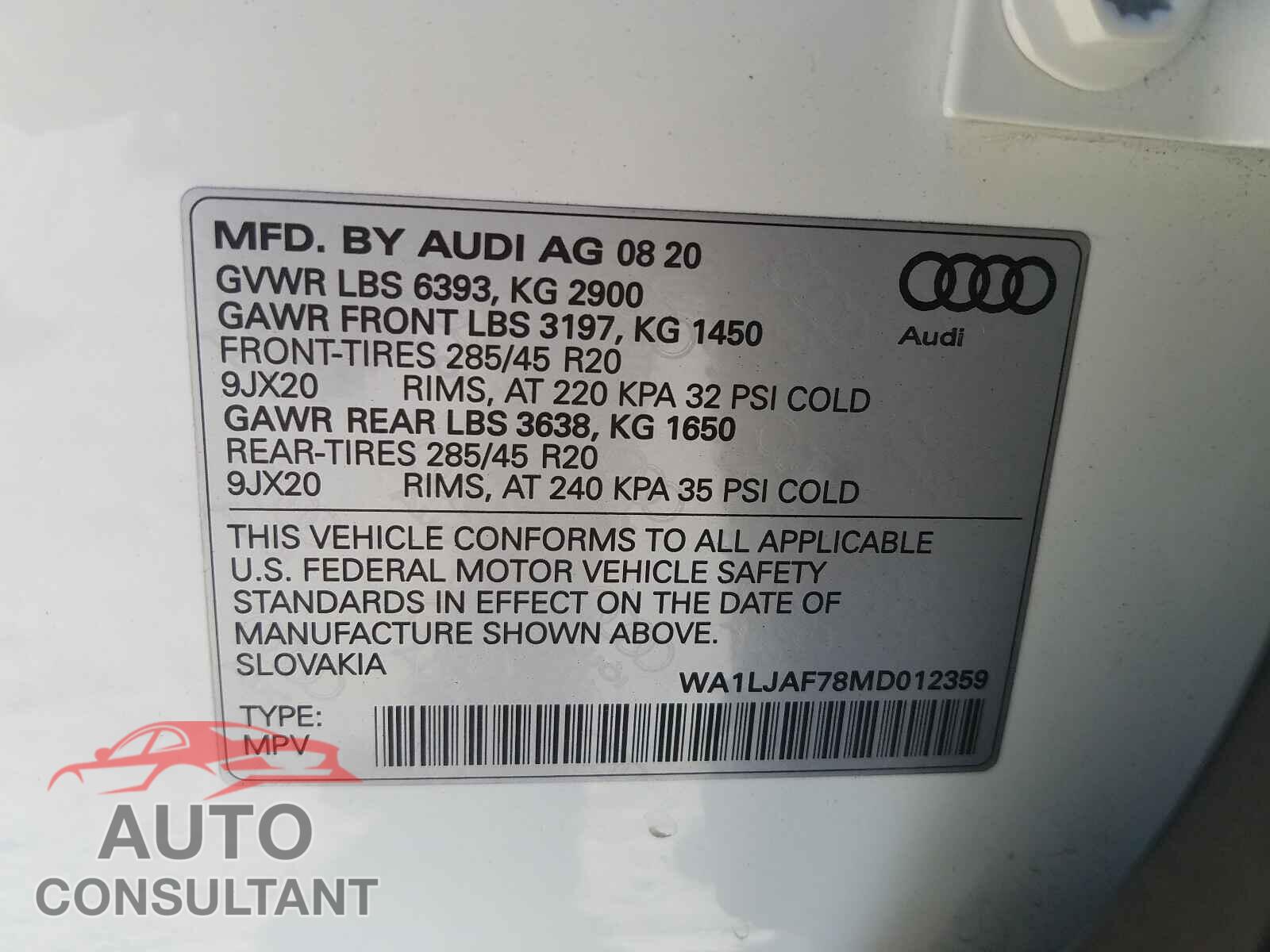 AUDI Q7 2021 - WA1LJAF78MD012359