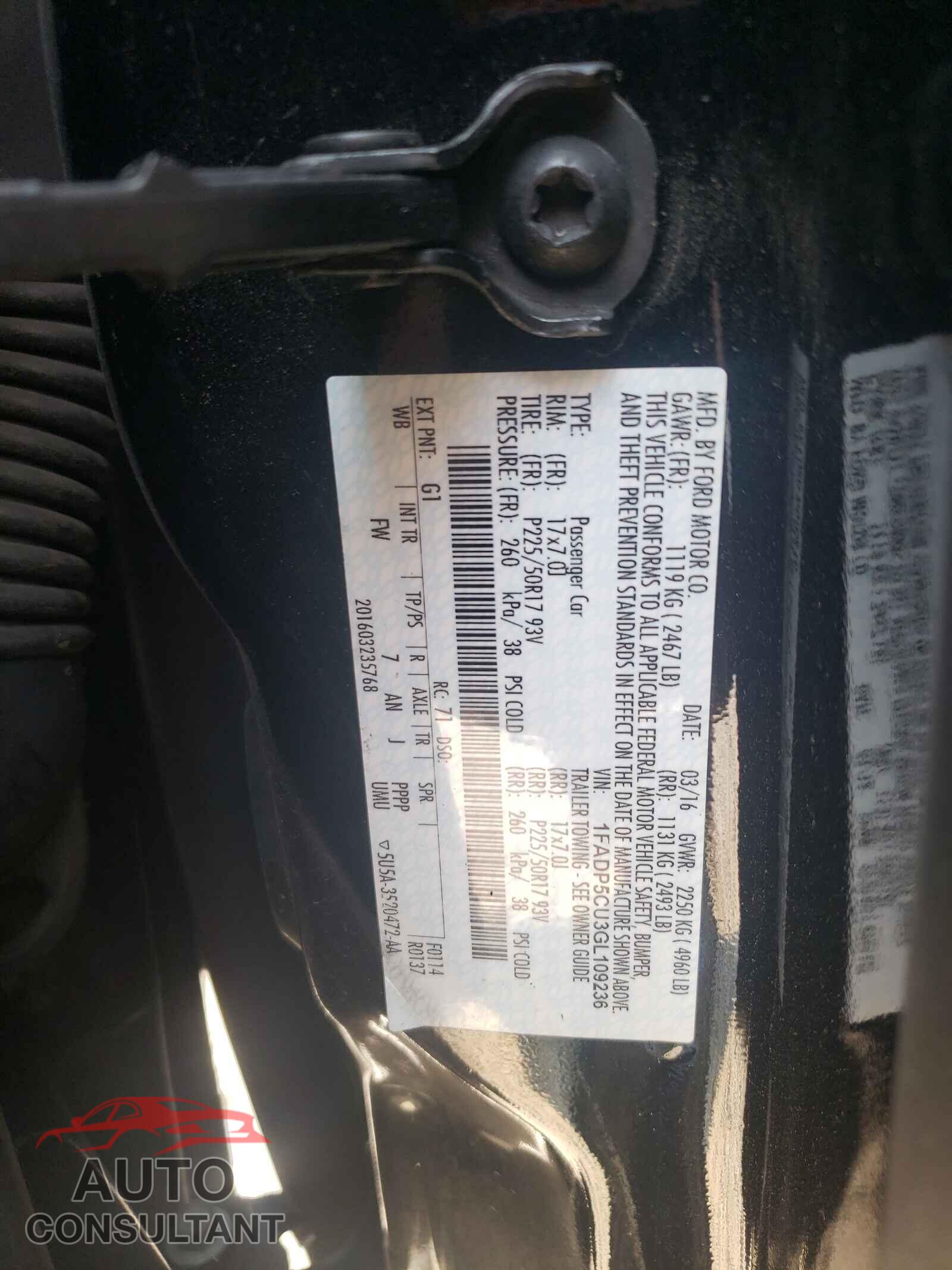 FORD CMAX 2016 - 1FADP5CU3GL109236