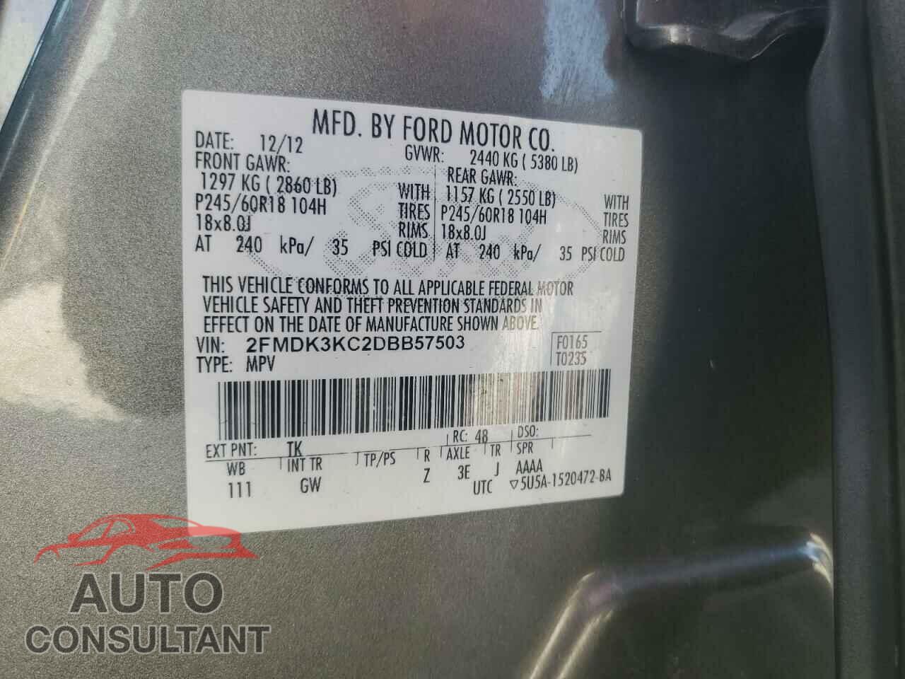 FORD EDGE 2013 - 2FMDK3KC2DBB57503