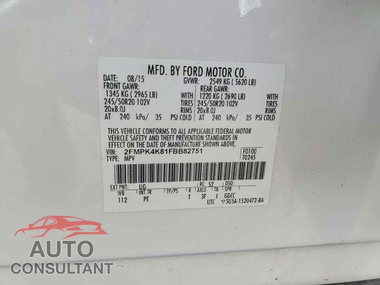 FORD EDGE 2015 - 2FMPK4K81FBB82751