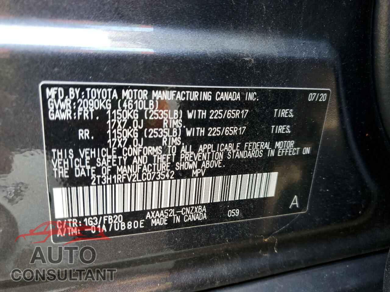 TOYOTA RAV4 2020 - 2T3H1RFV2LC073542