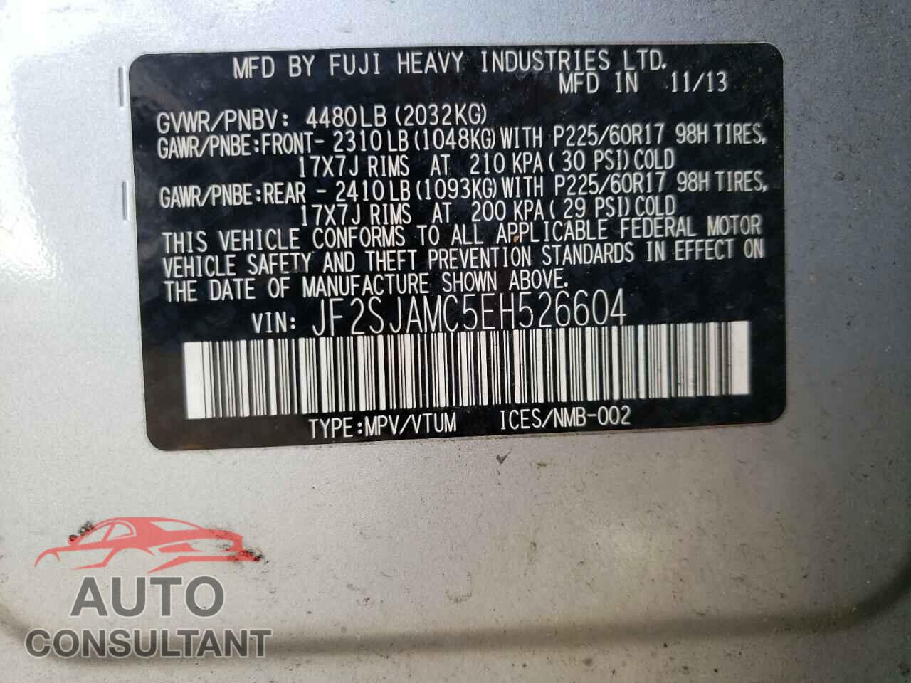 SUBARU FORESTER 2014 - JF2SJAMC5EH526604