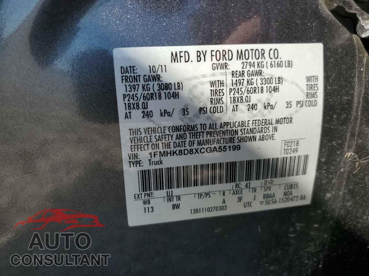 FORD EXPLORER 2012 - 1FMHK8D8XCGA55199
