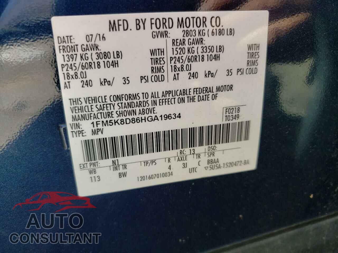 FORD EXPLORER 2017 - 1FM5K8D86HGA19634