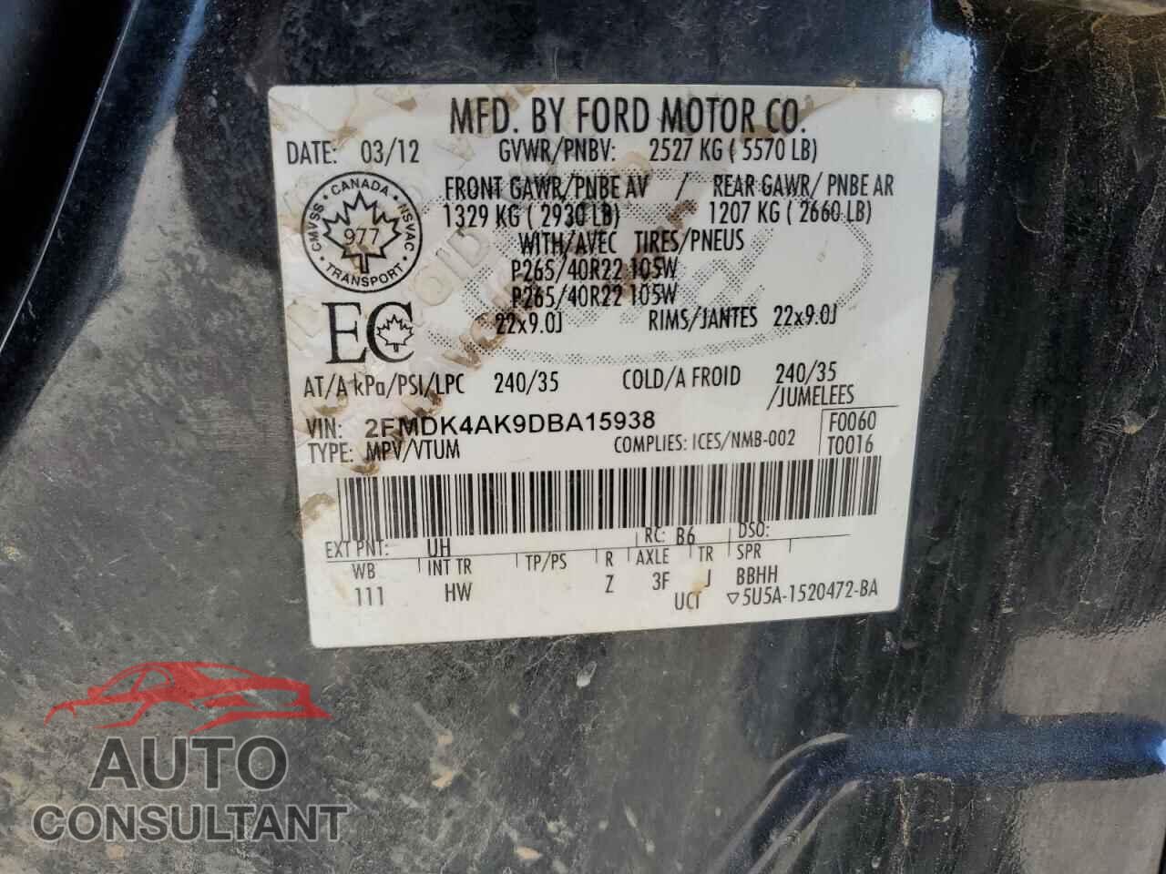 FORD EDGE 2013 - 2FMDK4AK9DBA15938