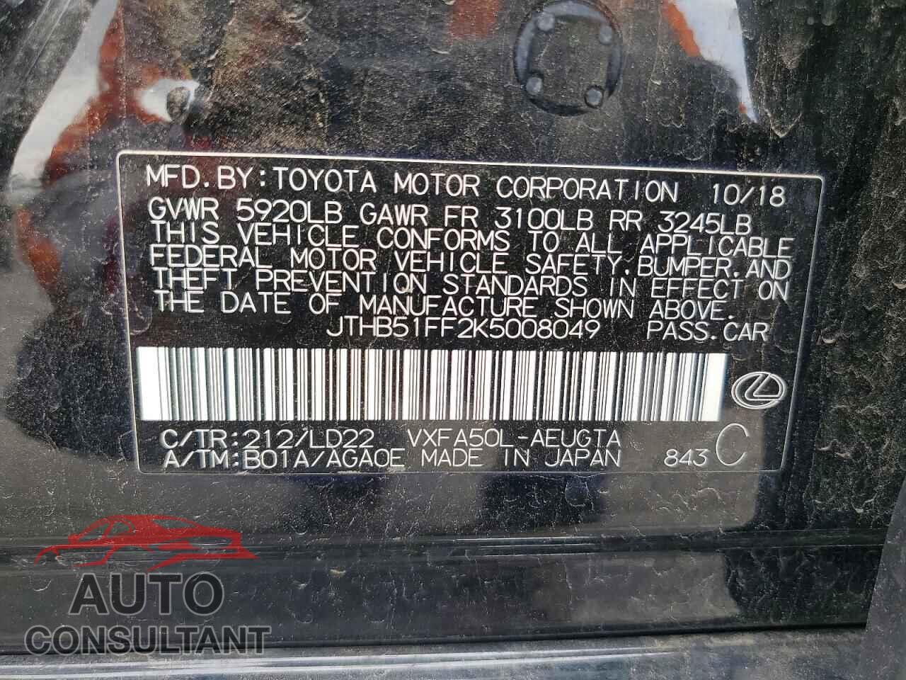 LEXUS LS500 2019 - JTHB51FF2K5008049