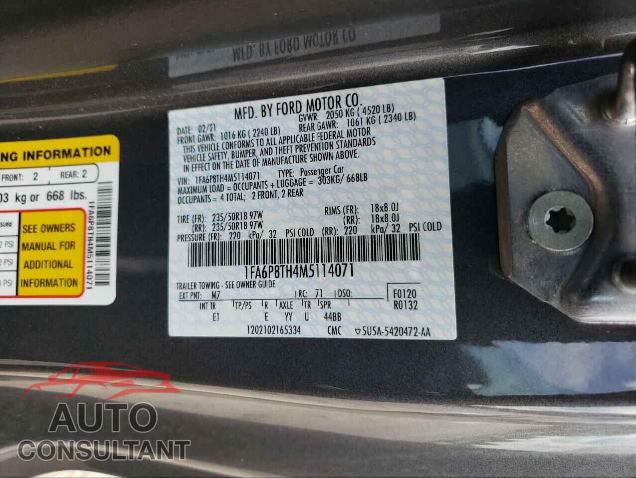 FORD MUSTANG 2021 - 1FA6P8TH4M5114071