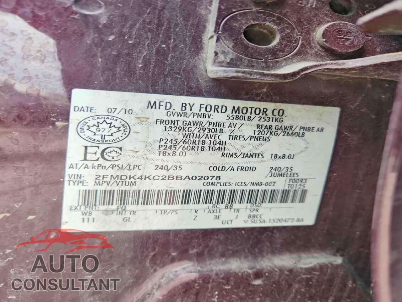 FORD EDGE 2011 - 2FMDK4KC2BBA02078
