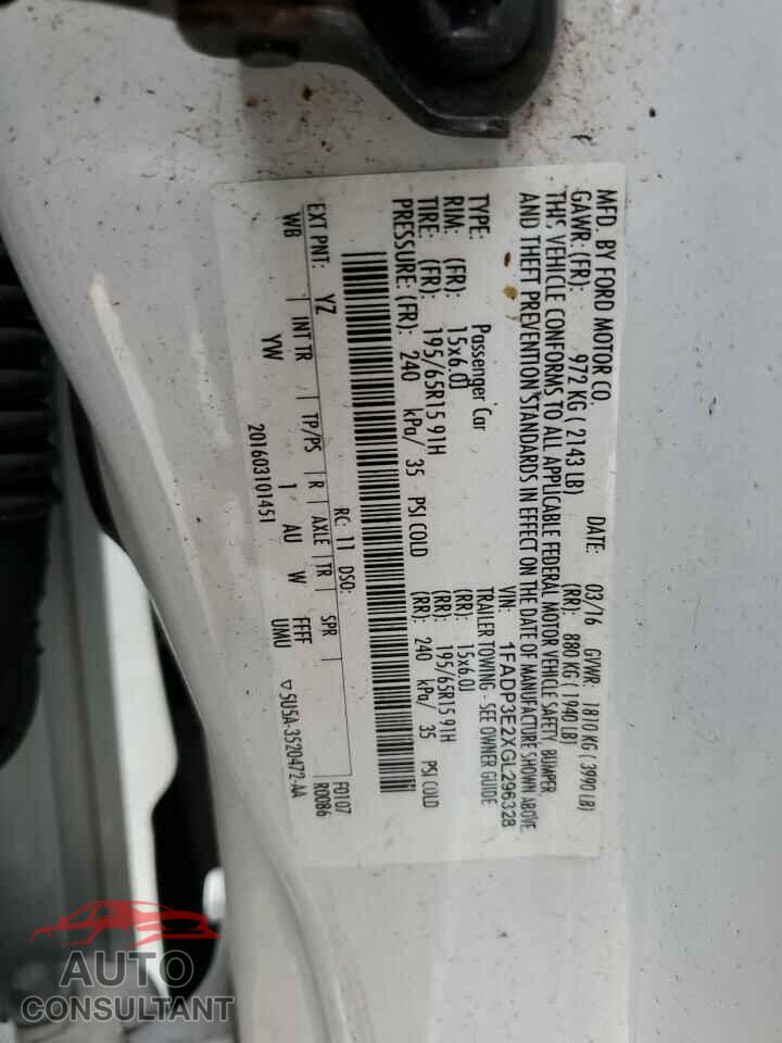 FORD FOCUS 2016 - 1FADP3E2XGL296328