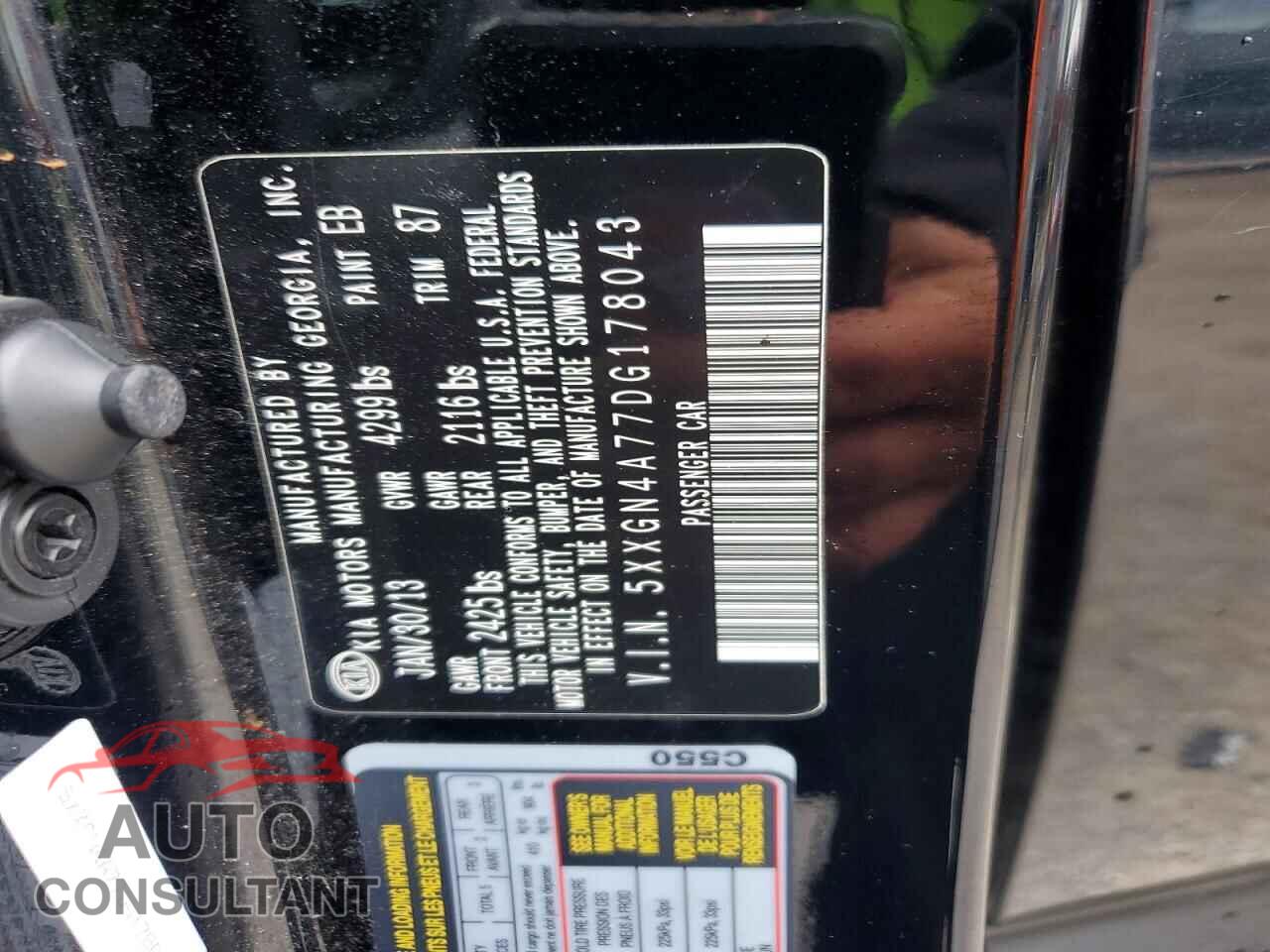 KIA OPTIMA 2013 - 5XXGN4A77DG178043
