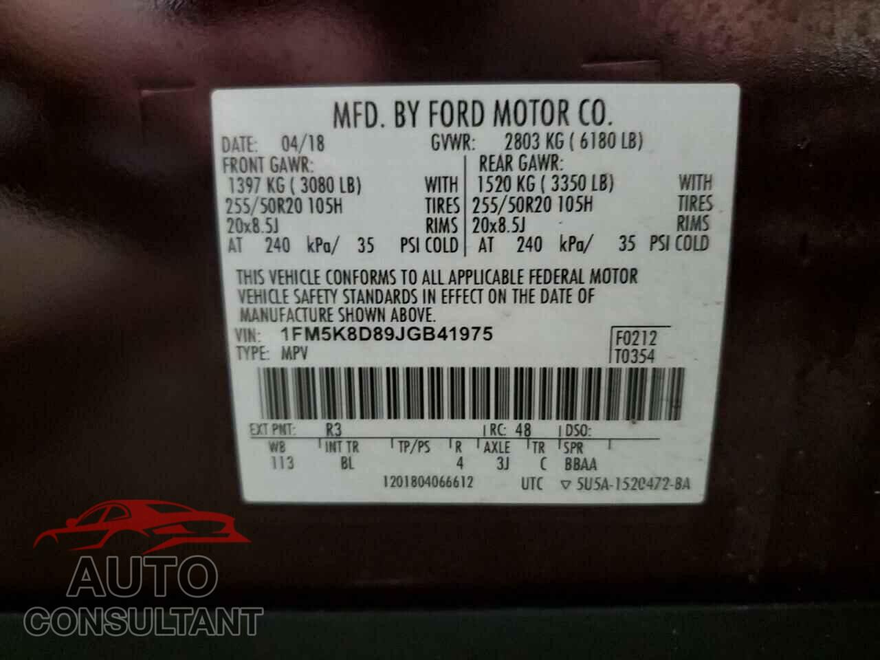FORD EXPLORER 2018 - 1FM5K8D89JGB41975