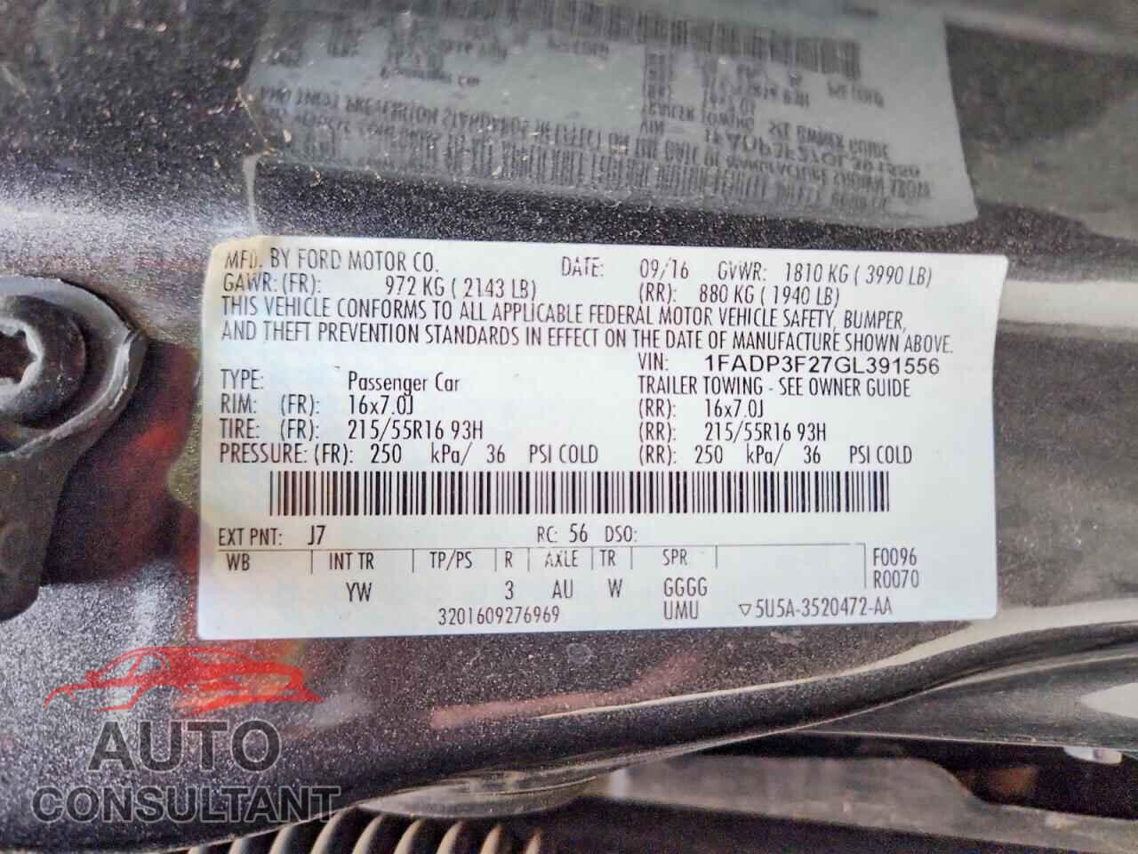 FORD FOCUS 2016 - 1FADP3F27GL391556