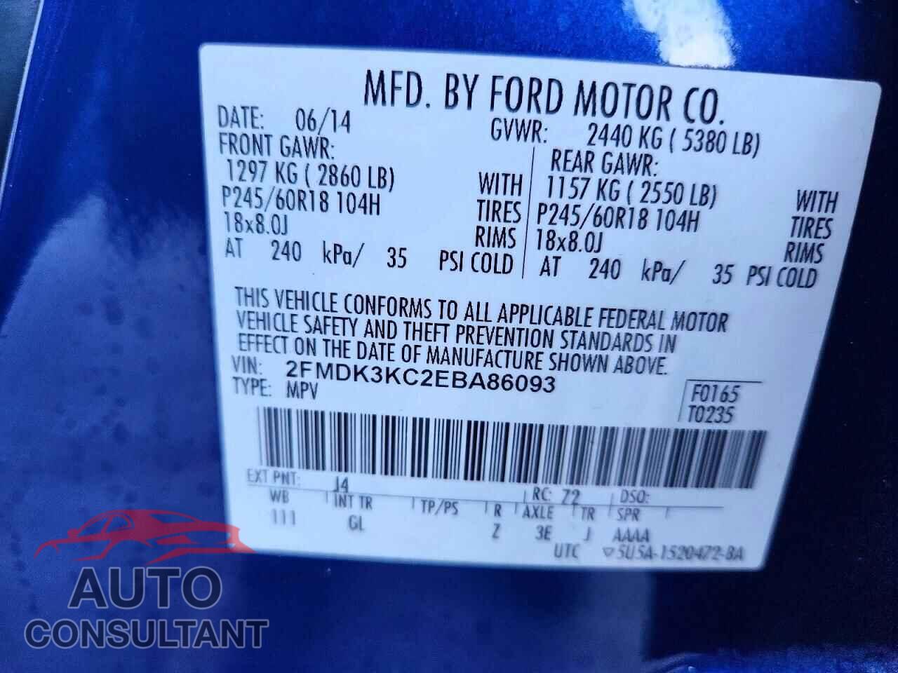 FORD EDGE 2014 - 2FMDK3KC2EBA86093
