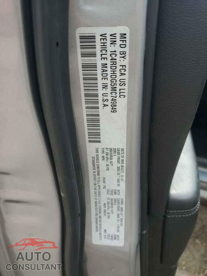 DODGE DURANGO 2021 - 1C4RDHDG5MC749849