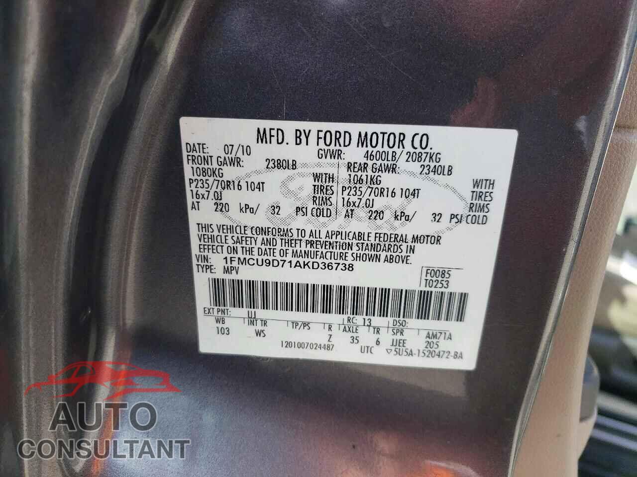 FORD ESCAPE 2010 - 1FMCU9D71AKD36738