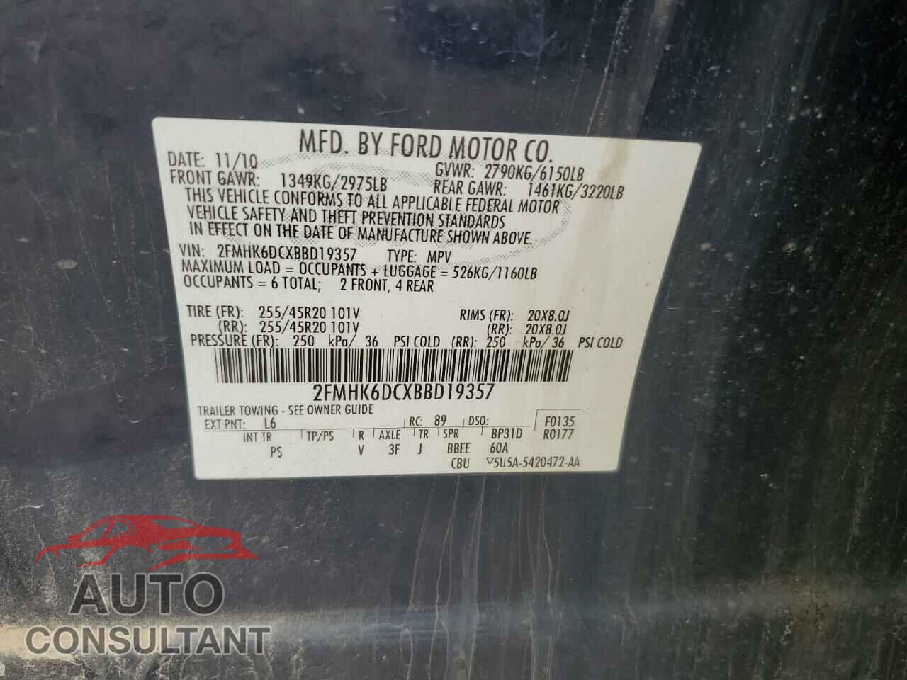 FORD FLEX 2011 - 2FMHK6DCXBBD19357