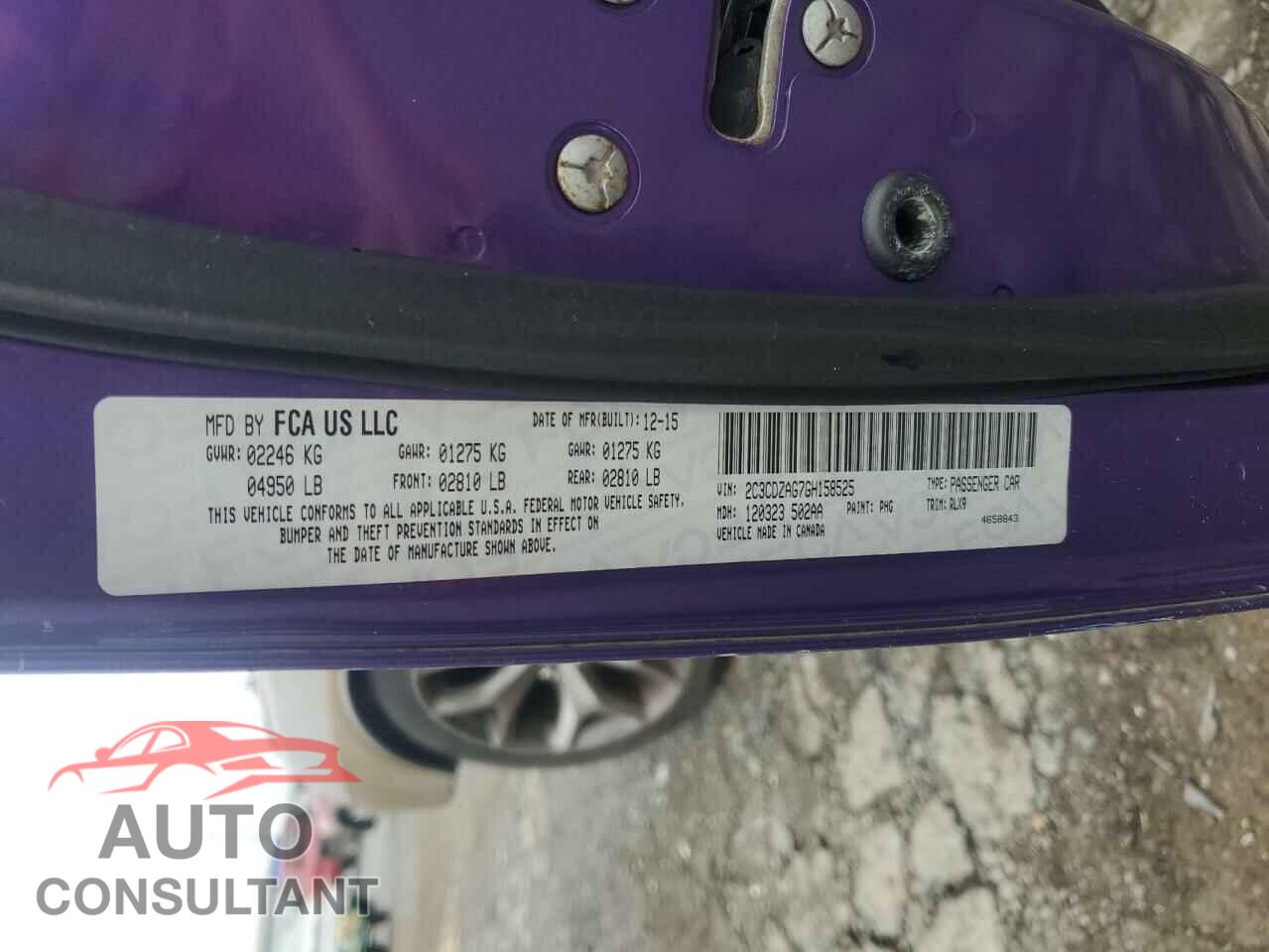 DODGE CHALLENGER 2016 - 2C3CDZAG7GH158525