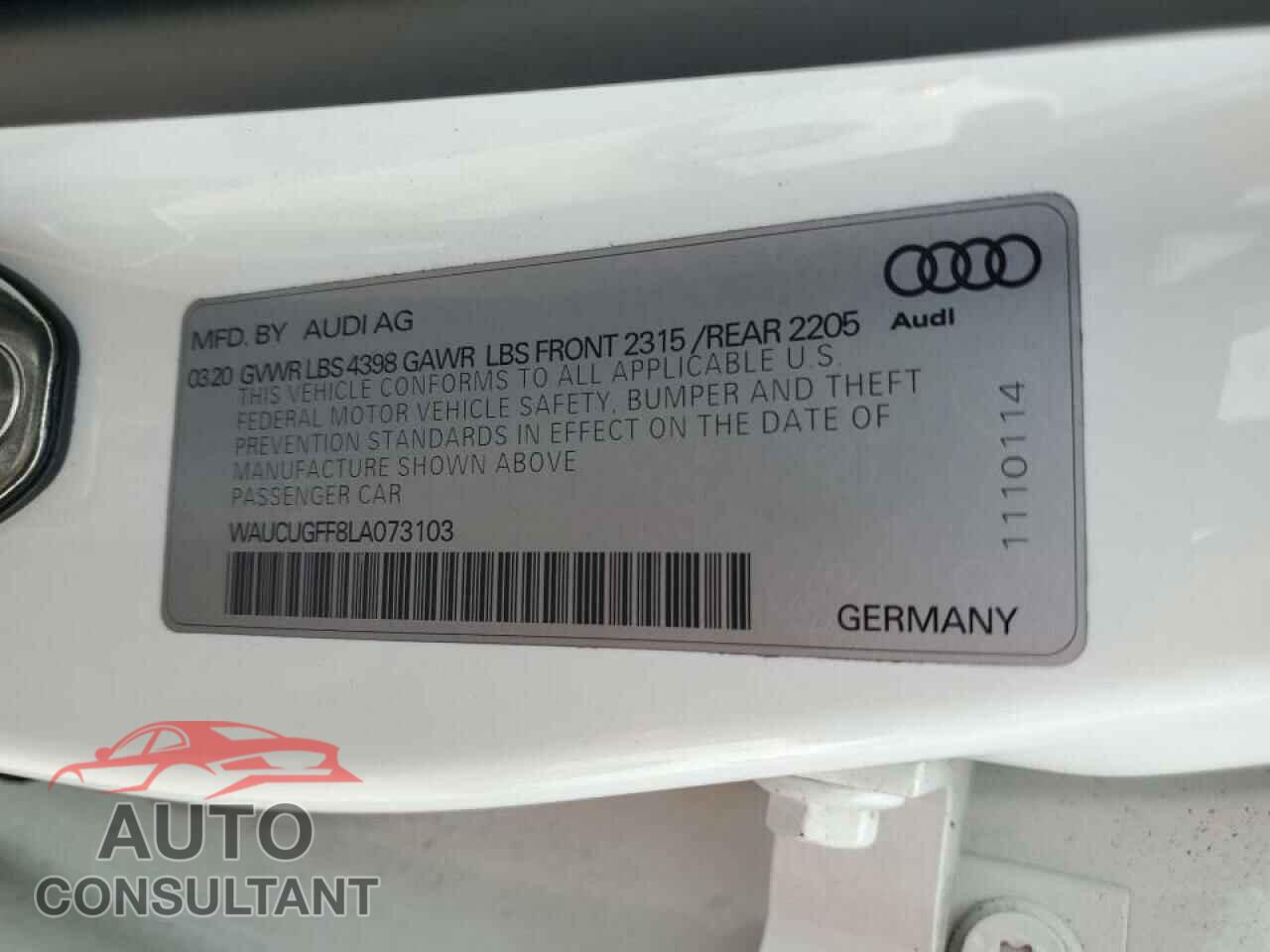 AUDI A3 2020 - WAUCUGFF8LA073103