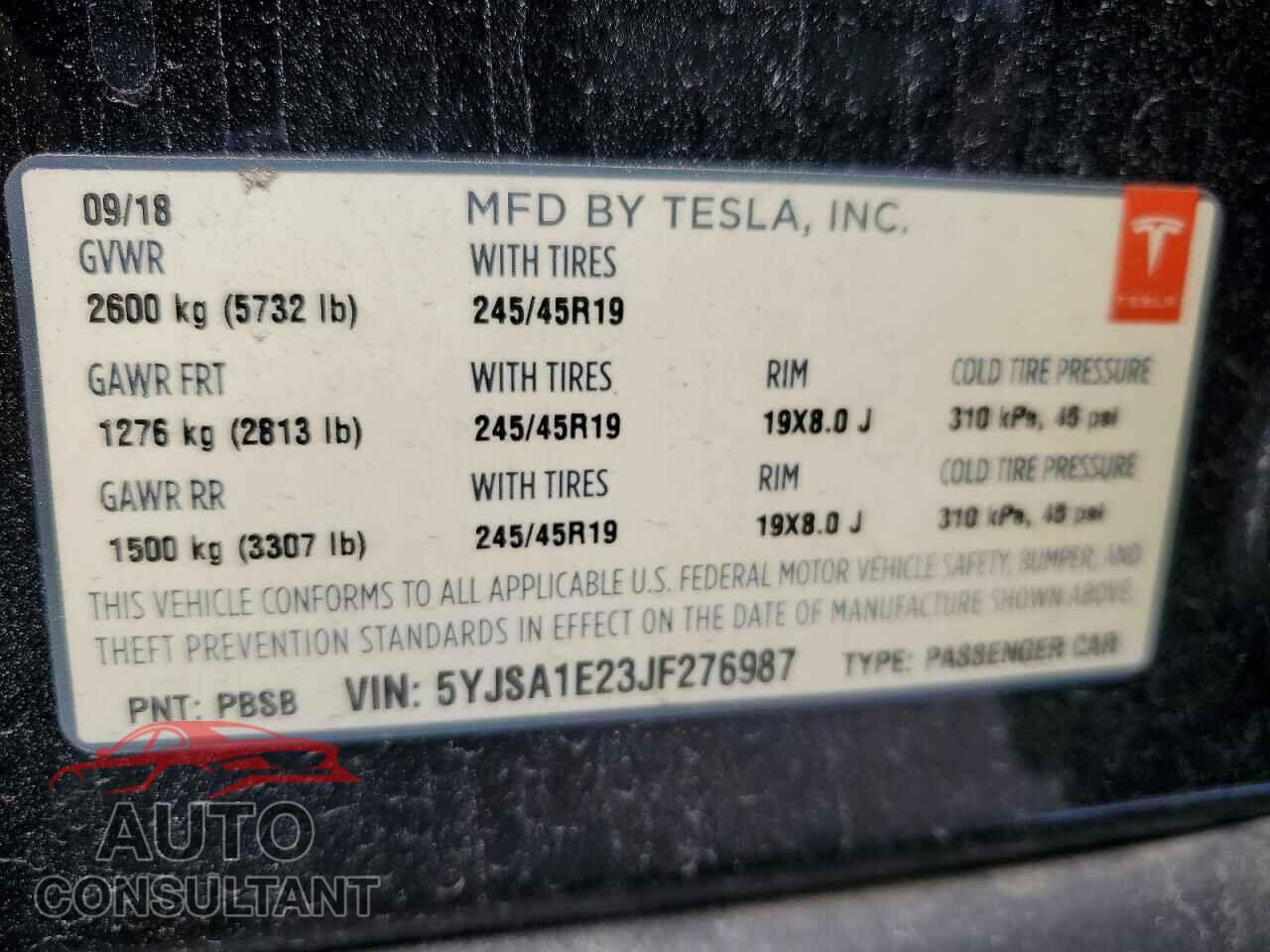 TESLA MODEL S 2018 - 5YJSA1E23JF276987