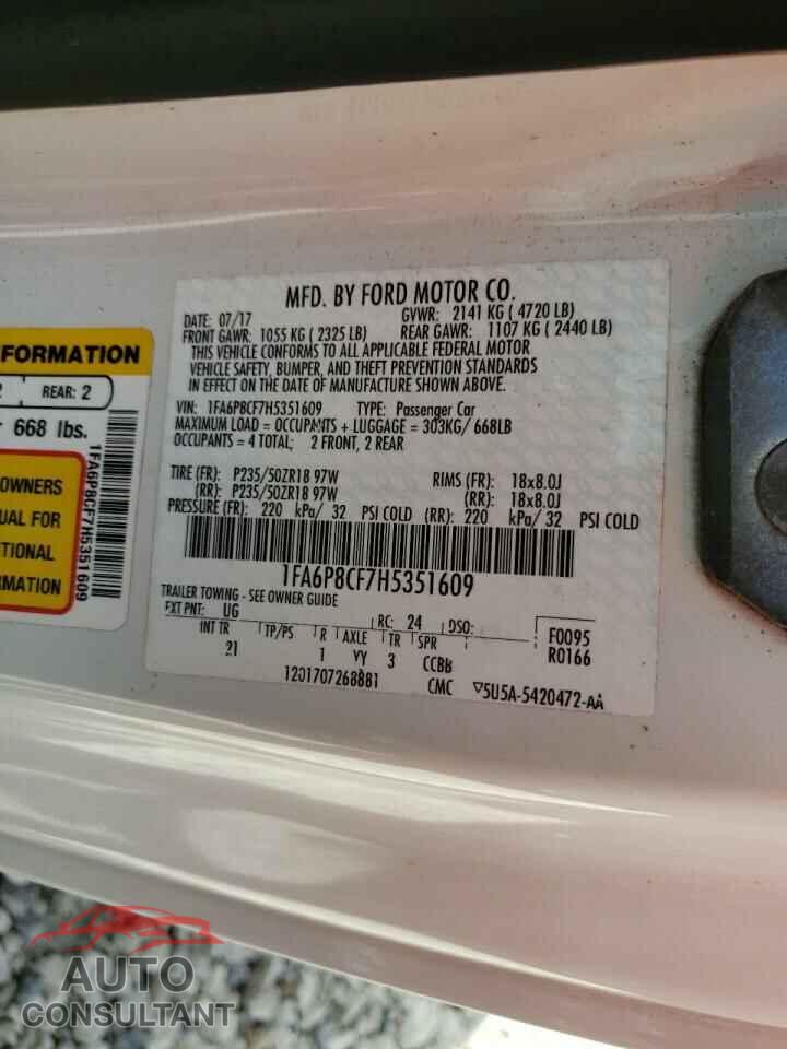 FORD MUSTANG 2017 - 1FA6P8CF7H5351609