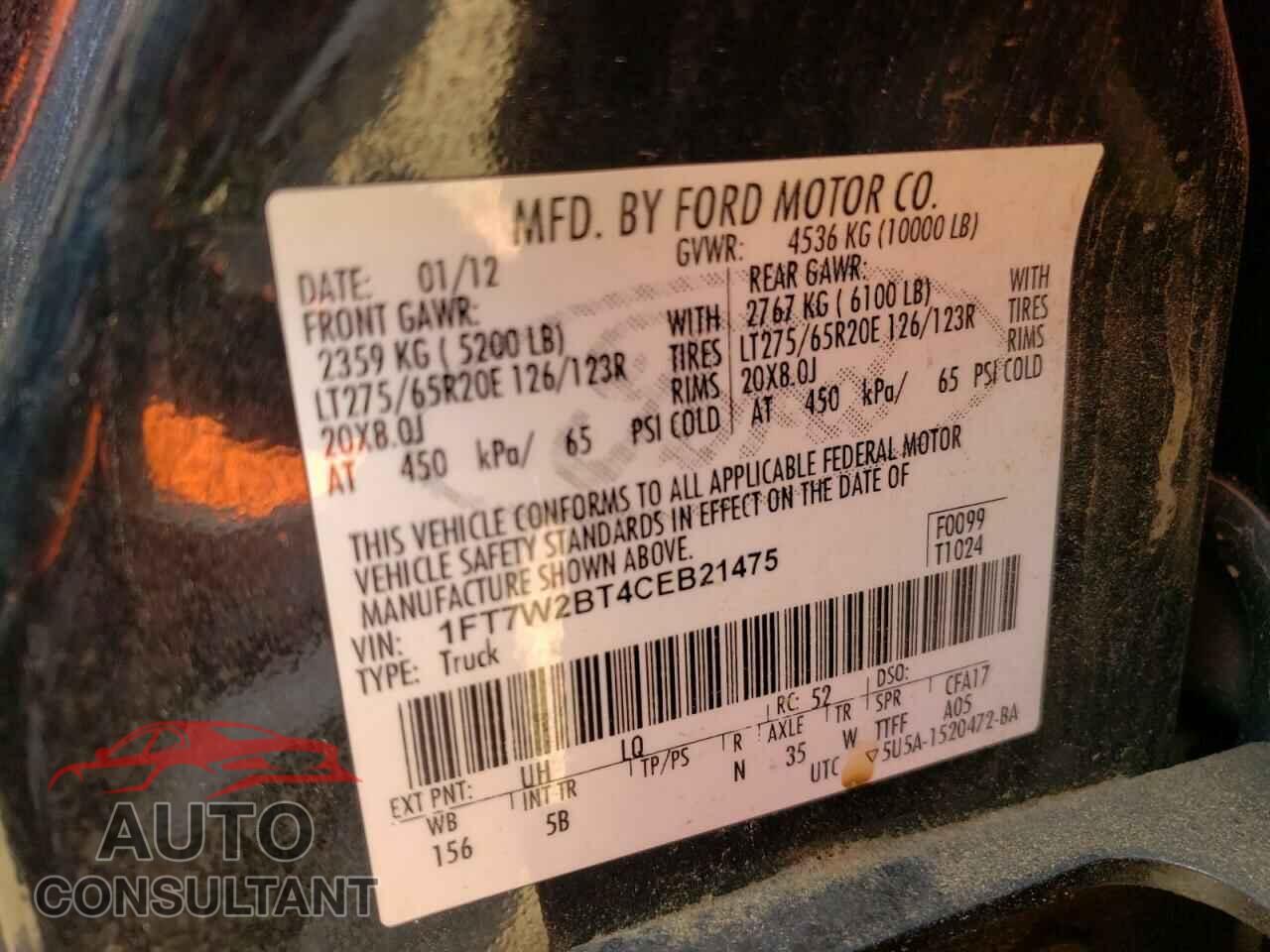 FORD F250 2012 - 1FT7W2BT4CEB21475