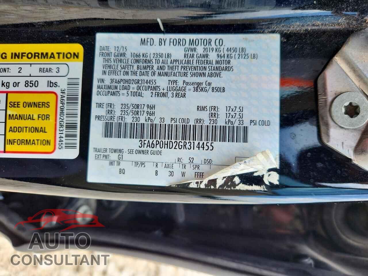 FORD FUSION 2016 - 3FA6P0HD2GR314455