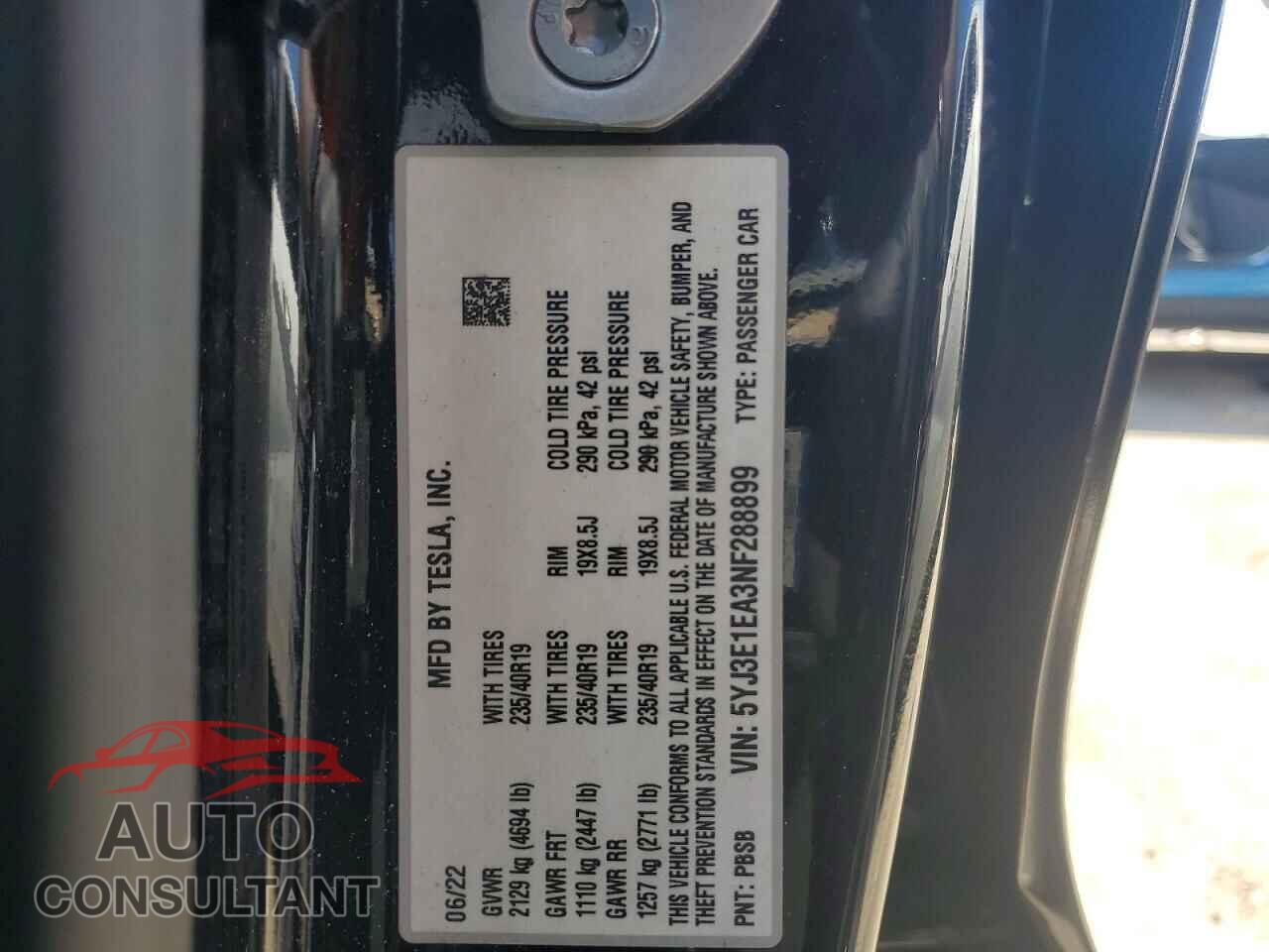 TESLA MODEL 3 2022 - 5YJ3E1EA3NF288899