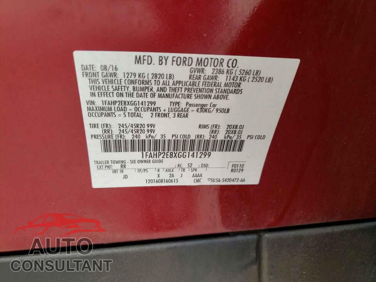 FORD TAURUS 2016 - 1FAHP2E8XGG141299