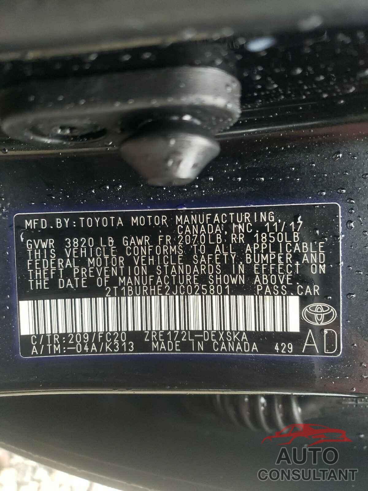 TOYOTA COROLLA 2018 - 2T1BURHE2JC025801