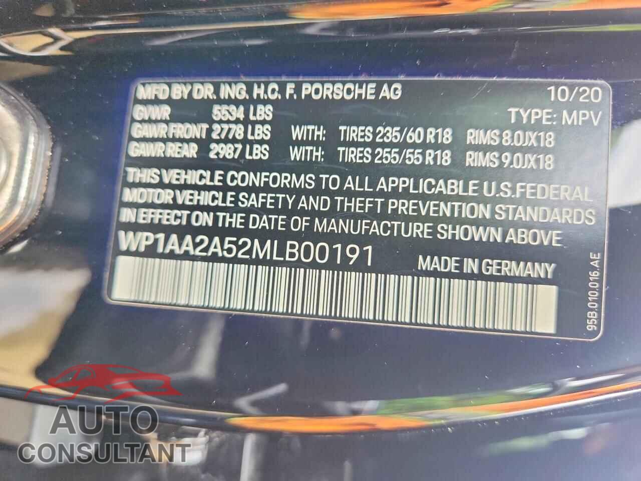 PORSCHE MACAN 2021 - WP1AA2A52MLB00191