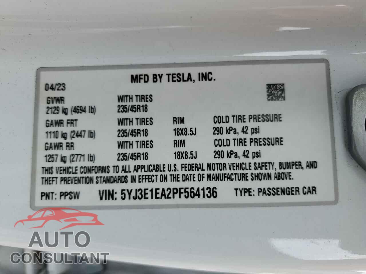 TESLA MODEL 3 2023 - 5YJ3E1EA2PF564136