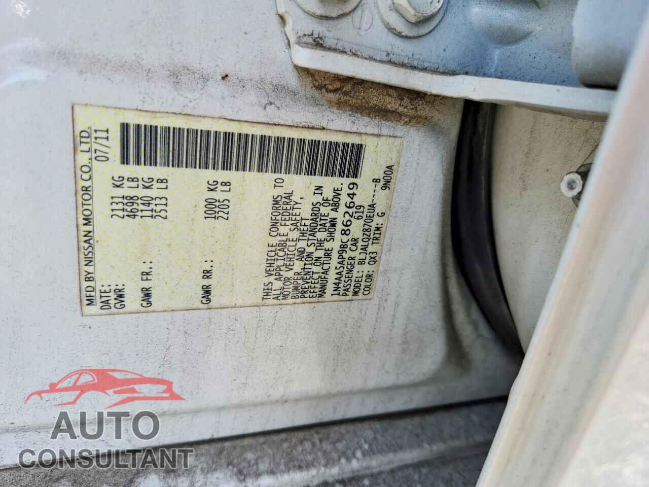 NISSAN MAXIMA 2011 - 1N4AA5AP9BC862649