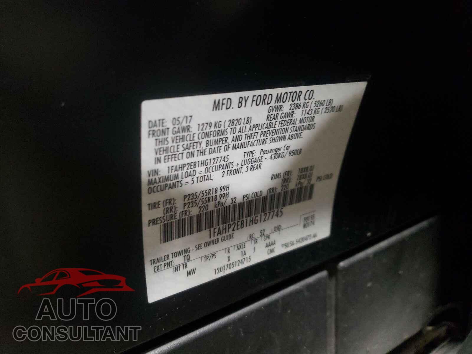 FORD TAURUS 2017 - 1FAHP2E81HG127745