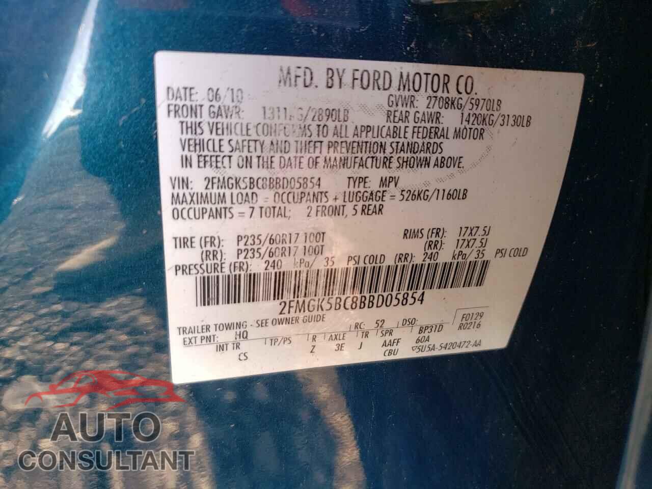 FORD FLEX 2011 - 2FMGK5BC8BBD05854