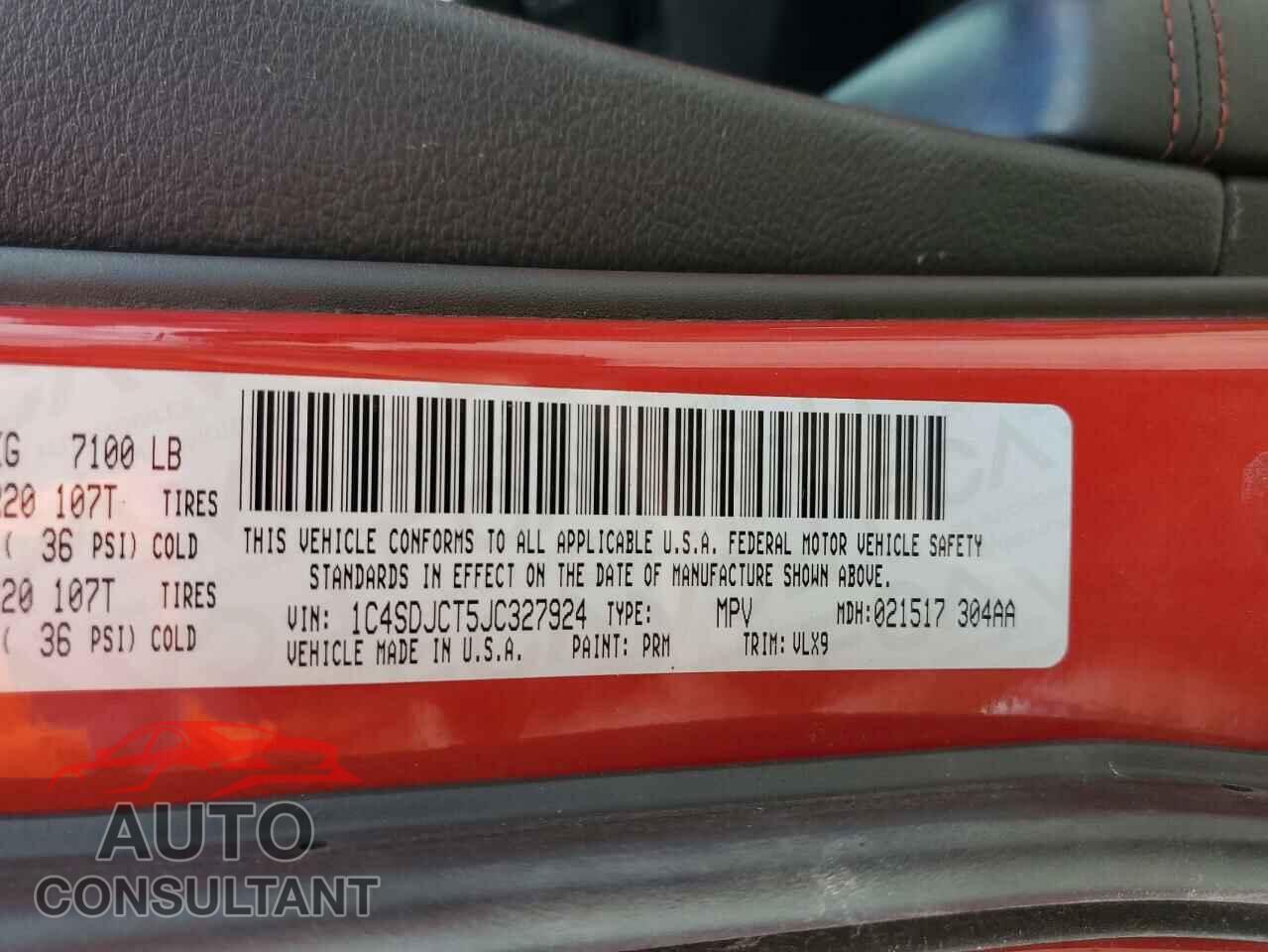 DODGE DURANGO 2018 - 1C4SDJCT5JC327924