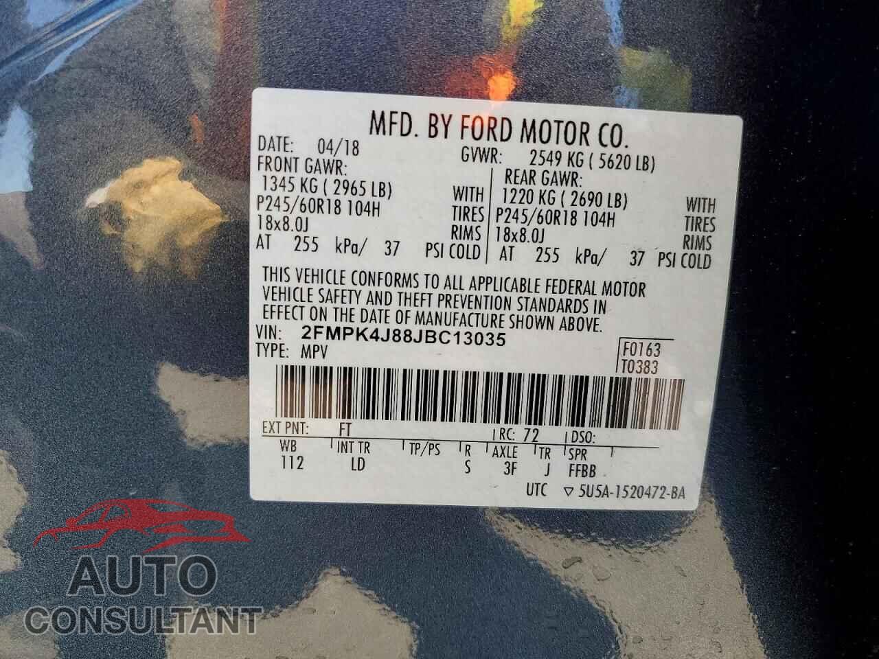 FORD EDGE 2018 - 2FMPK4J88JBC13035