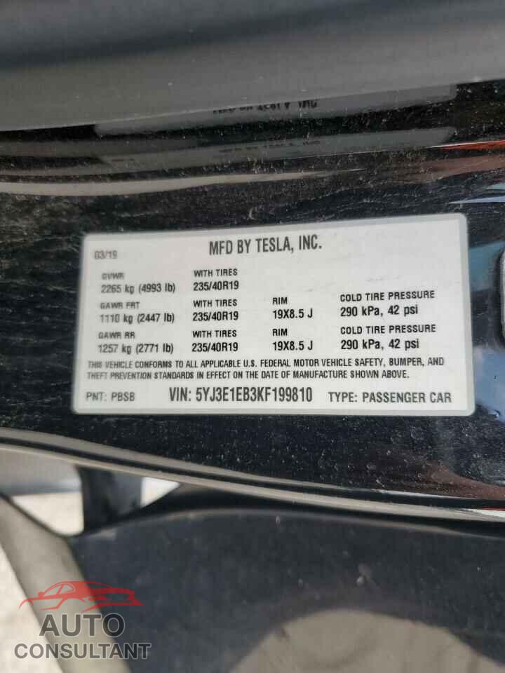 TESLA MODEL 3 2019 - 5YJ3E1EB3KF199810