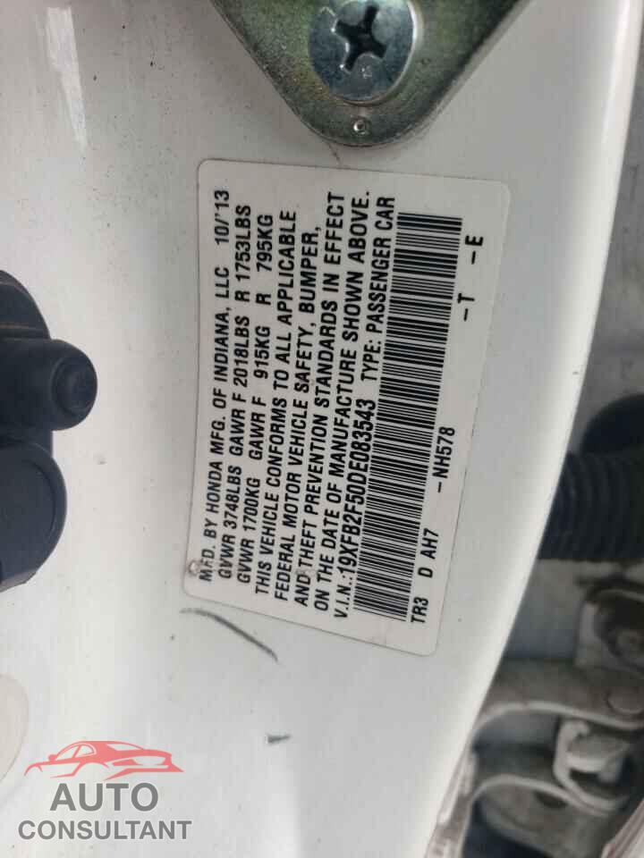 HONDA CIVIC 2013 - 19XFB2F50DE083543