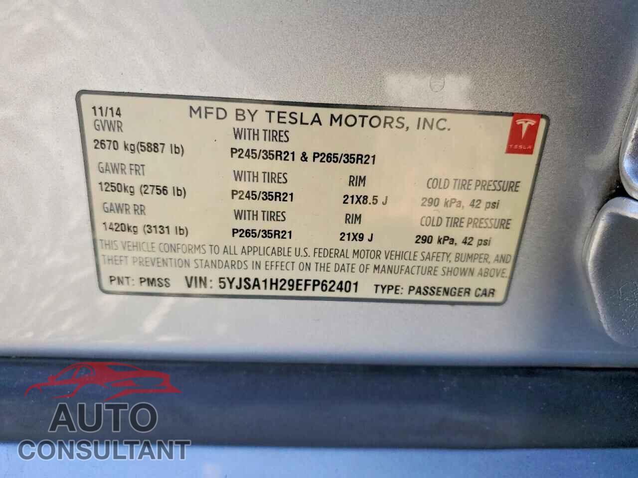 TESLA MODEL S 2014 - 5YJSA1H29EFP62401