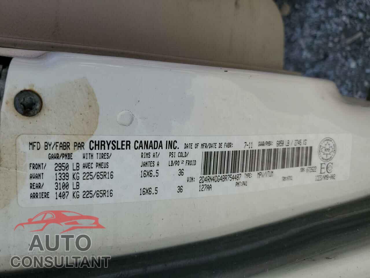 DODGE CARAVAN 2011 - 2D4RN4DG4BR754487